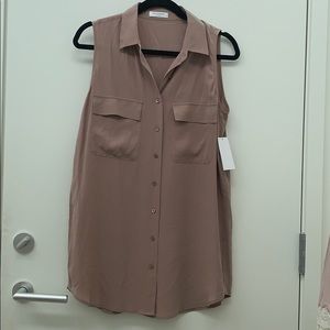 Tan Sleeveless Equipment Silk Top Size Small